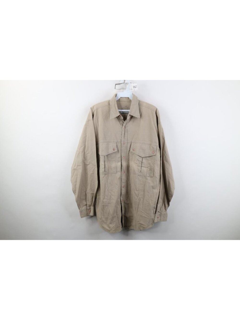 Vintage 90s Streetwear Mens Medium Sun Faded Double Pocket Button Shirt Beige